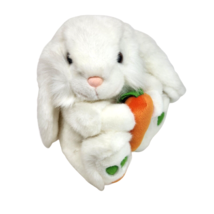 12&quot; Vintage Aurora White Bunny Rabbit W Carrot Feet Stuffed Animal Plush Toy - £43.84 GBP