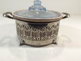 Vintage Ohio 153 Baking Casserole With Blue Glass Lid &amp; Silver Stand - £23.97 GBP