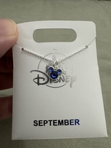 Disney Park Mickey Mouse Faux Sapphire September Birthstone Necklace Silver Tone image 1