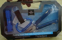 The Sharper Image Folding Multi-Tool - LED Flaslight &amp; Carabiner - Blue - NEW - £15.73 GBP