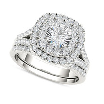 2 CT Real Moissanite Halo Bridal Set Engagement Ring 14k White Gold-Plated - £78.78 GBP