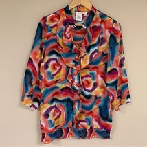 Colorful Tie Dye Pattern Blouse Women’s Large Shirt Top Spring Workwear ... - £10.87 GBP