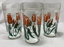 Vintage Drinking Glass Tulip Floral 6” Tall Lot of 3 - £11.16 GBP