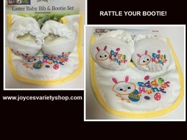 Easter Baby Bib &amp; Rattle Bootie Set Infant Toddler One Size - £5.47 GBP