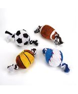Plush and Rope 8&quot; Dog Toy Sports Ball Squeaker Choose Your Favorite or S... - $15.34 CAD+
