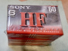 Sony HF 60 Minute Cassette Tapes Normal Bias 6 Pack NIB C-60HFC Hi Fidelity 202K - £7.42 GBP