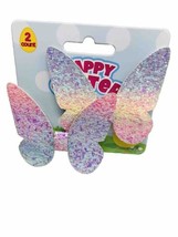 Girls Happy Easter 2 Ct Glitter Vinyl Colorful Butterfly Bows - £10.51 GBP