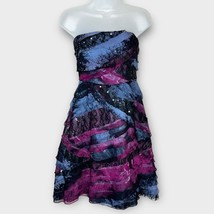 TRACY REESE Silk Tiered Ruffled Strapless Cocktail Dress sequin and lace... - $43.54