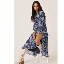 New Anthropologie Hutch Geo FLORAL Wrap Maxi Dress  $198 MEDIUM Blue  - £90.96 GBP
