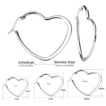 LUXUSTEEL Stainless Steel Big Heart Hoop Earrings For Women Girls Simple Love Sh - £6.69 GBP