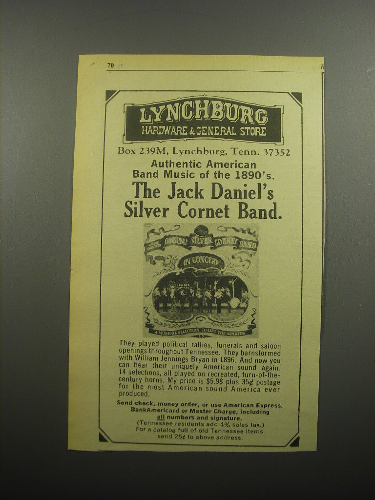 1974 The Jack Daniel's Silver Cornet Band Album Advertisement - £14.61 GBP