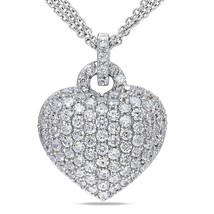 2.8ct Real Moissanite Cluster Puff Heart Love Pendant Necklace Sterling Silver - £129.51 GBP