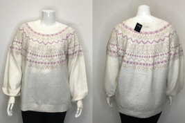 George Plus Women&#39;s Long Sleeve Fair Isle Sweater  3X Cream New - £15.80 GBP