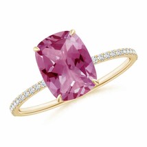 ANGARA Thin Shank Cushion Cut Pink Tourmaline Ring With Diamond Accents - £1,534.07 GBP