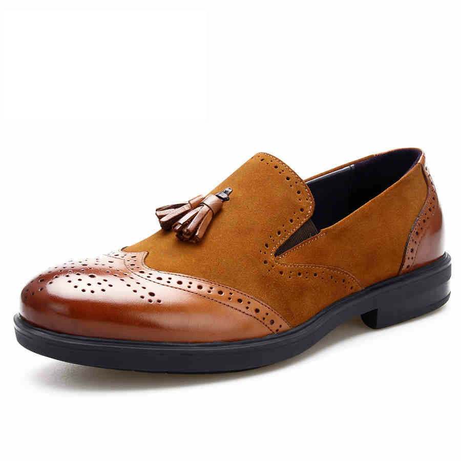 Men Brown Wing Tip Brogues Toe Tassles Loafers Suede Leather Shoes US 7-16