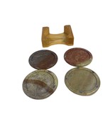 Handcrafted Stone Coasters With Wooden Holder Set Of 4 4&quot; Diameter Onyx ... - $28.04