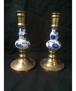 Antique pair of Brass / Porcelain candle holders. Excellent condition - £108.99 GBP