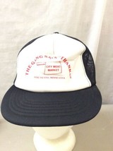 trucker hat baseball cap Vintage Mesh Snap Back MEAT MARKET knife Pine Island MN - £29.89 GBP