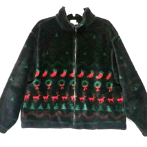 Vtg WINONA Fleece Christmas Sweater L XL Jacket Topper Zip Front Deep Pile USA - £39.30 GBP