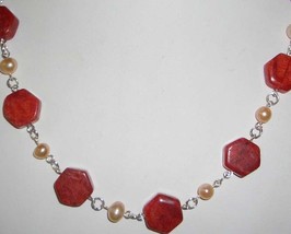 Genuine Natural Sponge Coral and FW Pearls Necklace - £35.85 GBP