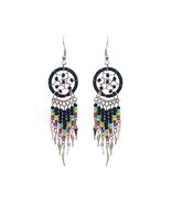 Native American Inspired Dream Catcher Long Seed Beaded Metal Dangle Ear... - $324.10 MXN