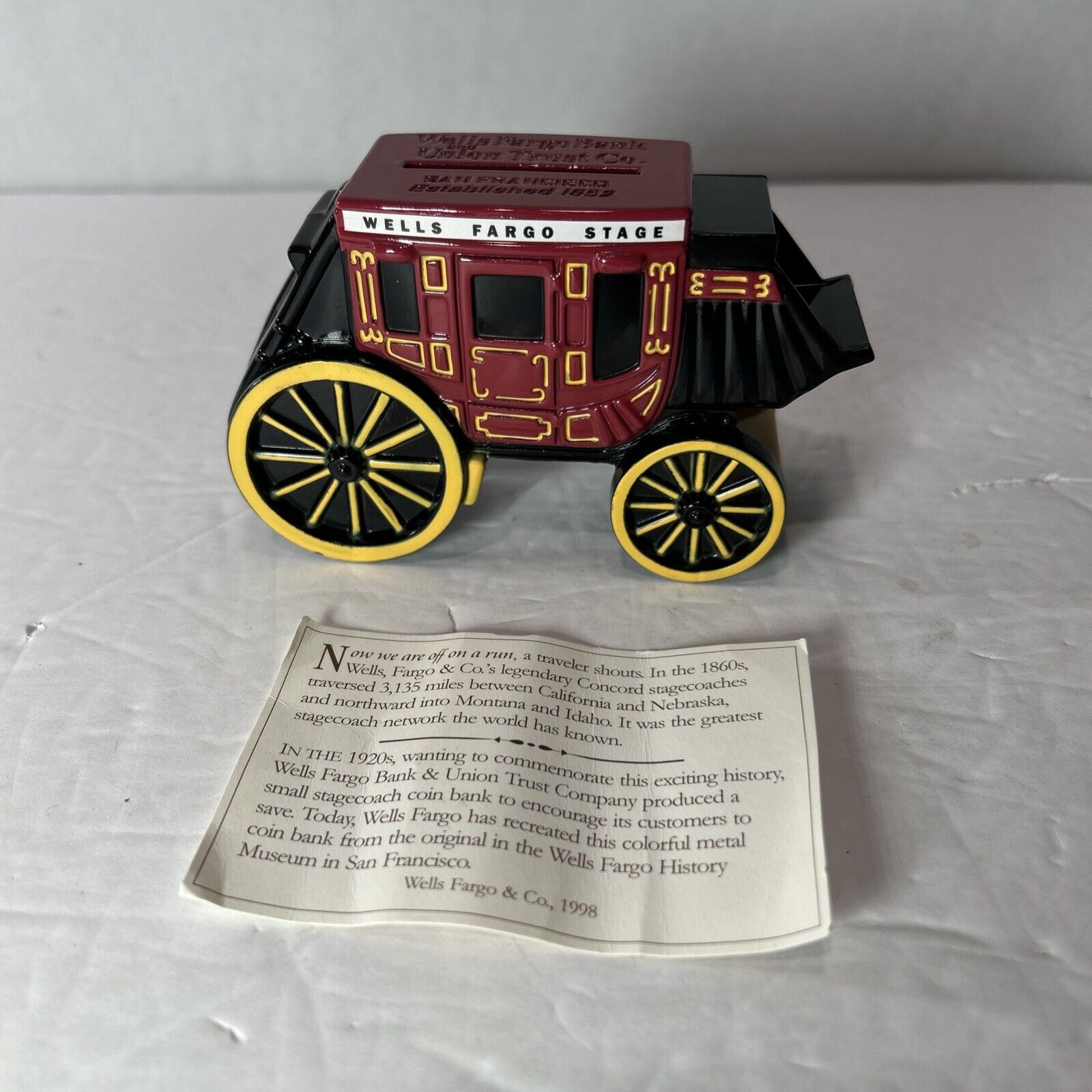 Vintage 1998 Wells Fargo Stage Stagecoach San Francisco Cast Metal Bank ... - $7.83