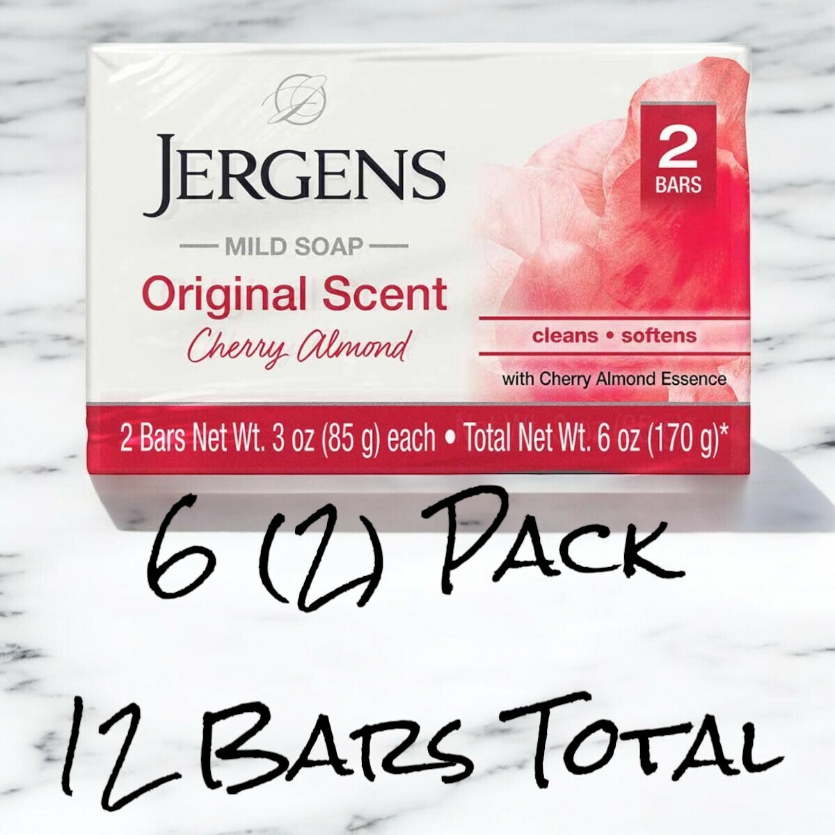 Jergens Cherry Almond Mild Soap Original Scent - 12 Bars (6x 2 Pack) - 3... - $36.45