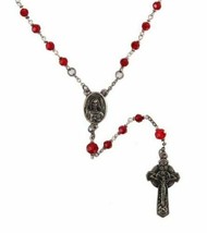BEAUTIFUL SACRED HEART OF JESUS ROSARY WITH RED GLASS BEADS IN LEAD FREE... - £23.14 GBP