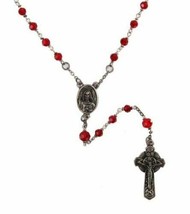 Beautiful Sacred Heart Of Jesus Rosary With Red Glass Beads In Lead Free Pewter - £23.53 GBP