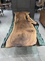 Custom Walnut Wood Clear Green Epoxy Dining Table / Epoxy River Meeting Table - $176.77+