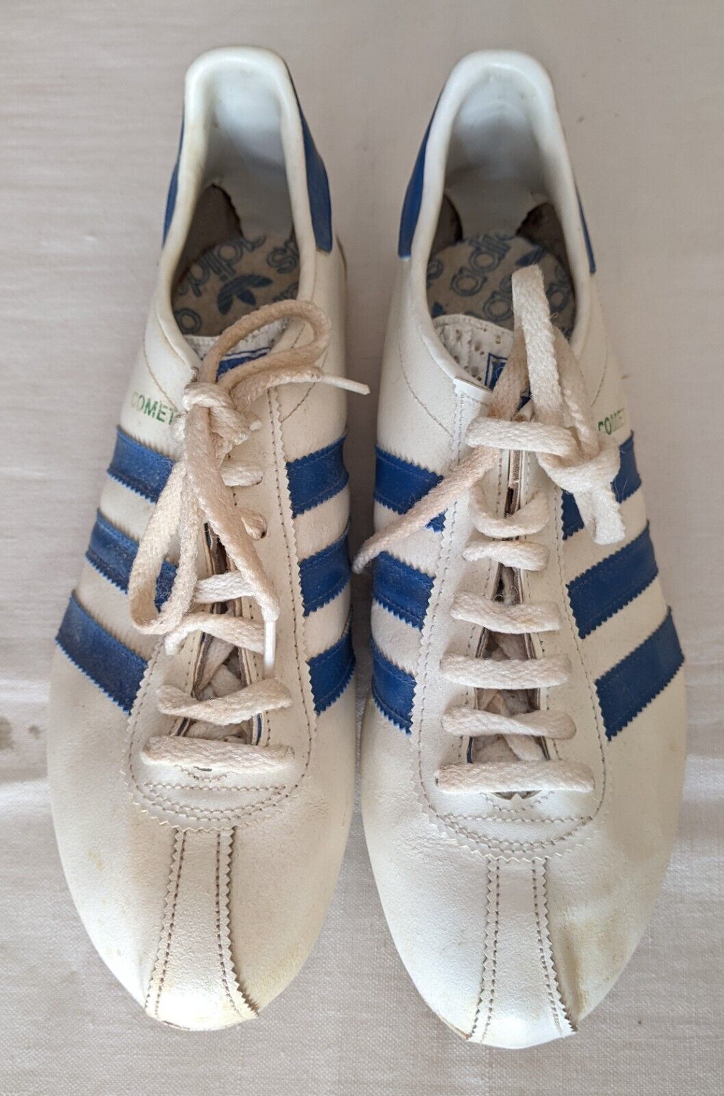 Vintage  Adidas Track &amp; Field Comet Made in West Germany Shoes 8 White Blue - $149.00