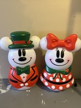 Disney Mickey &amp; Minnie Mouse Lighted Christmas Blow Mold 23” Snowman SET 2 NEW - £75.20 GBP