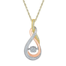 10kt Tri-Tone Gold Womens Round Diamond Oval Moving Twinkle Pendant 1/6 Cttw - $299.00