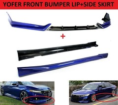 For Honda Accord 2021-2022 Yofer Blue Front Bumper Lip Splitters+ Side Skirt - £263.78 GBP