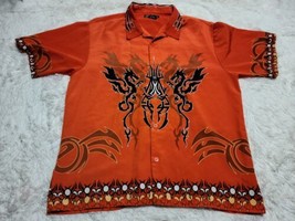 No Boundaries Flame Dragon Camp L Hawaiian Shirt Orange Guy Fieri-Esque Vintage - £12.65 GBP