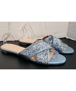 J. Crew Sandals Criss Cross Cora Glitter Sequin Ocean Blue Womens Slip O... - $20.23 CAD