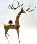 Antiqued Metal Reindeer Christmas Taper Candle Holder 14&quot; - £19.69 GBP