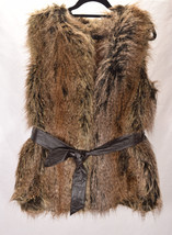 Trina Turk Brown Faux Fur Sleeveless Belted Vest Jacket Large - $74.25