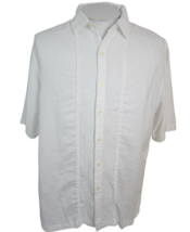 Caribbean Men panel shirt p2p 26&quot; L white linen tropical latin pleated casual - $24.74