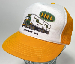 IML FREIGHT INC Trucker Hat-Yellow-Mesh-Snapback-Rope Bill-Vtg - £18.33 GBP