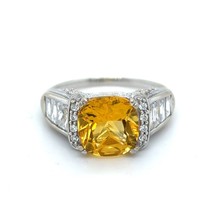 14k White Gold Simulated Citrine CZ Accented Ring 5.5g Size 9.75 - £600.06 GBP