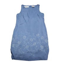 Petite Sophisticate Dress Womens 12 Blue Sleeveless Round Neck Zip Floral Silk - £20.55 GBP