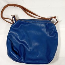Liz Soro Vegan Leather Purse Navy Blue with Brown Removeable Strap, 12 x... - $24.00