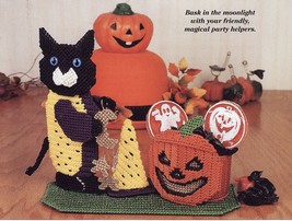 Plastic Canvas Halloween Black Cat Pumpkin Candy Dish Mobile Tote Frame Patterns - £7.24 GBP