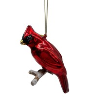 Red Glass Blown Cardinal on a Tree Branch Christmas Ornament 4 1/2&quot; x 3&quot; - £12.62 GBP
