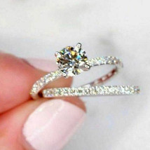 2 Karat Runde Künstlicher Diamant 14k Weiß Vergoldet Verlobung &amp; Ehering Set - £281.89 GBP