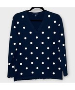 TOMMY HILFIGER navy &amp; white polka dot v neck cotton sweater size large - £22.06 GBP