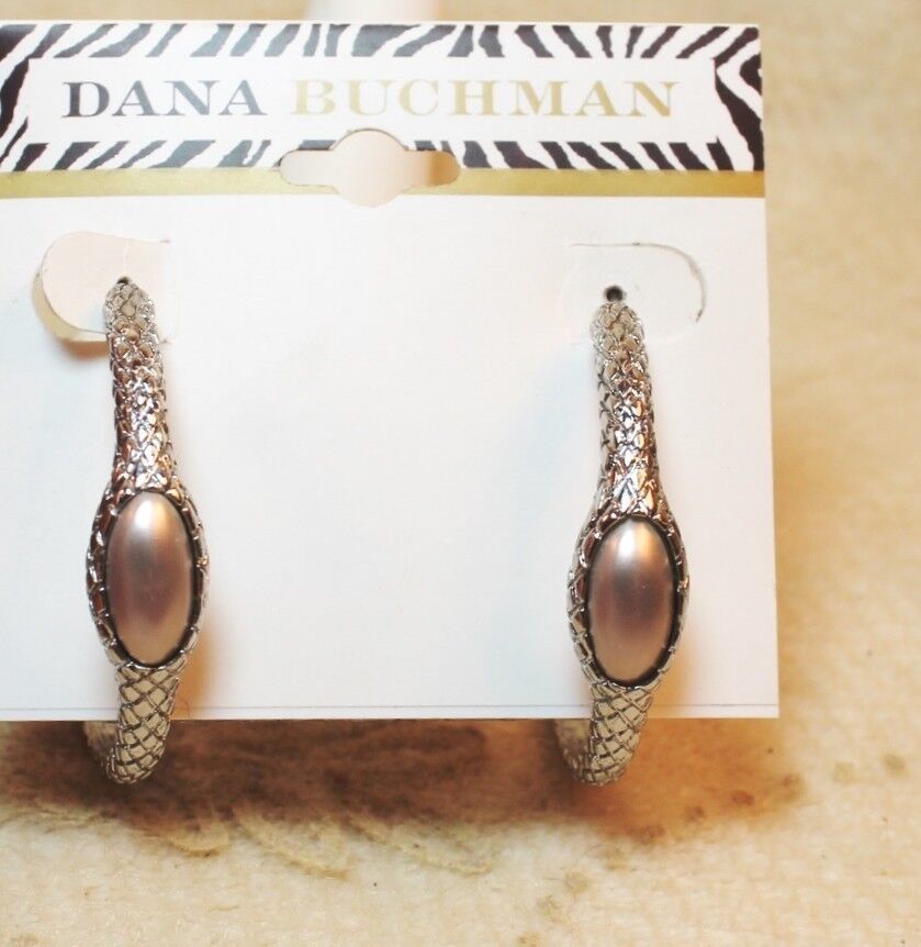 Primary image for Dana Buchman Faux Pearl Textured Silver Hoop Earrings