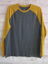 George Long Sleeve Shirt Men's Medium Yellow  Gray Heather Crew Neck T-Shirt - £4.76 GBP