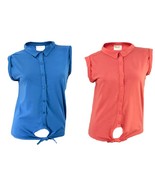 Ladies Tie Front Sleeveless Pink Blue Top Vest Blouse Summer T Shirts Co... - $6.73